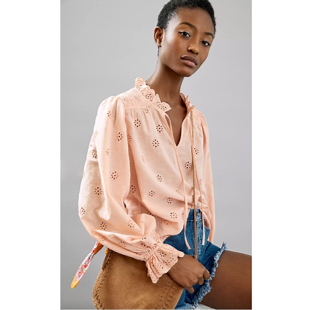 Anthro Othilia Melody Pink Cotton Eyelet Blouse